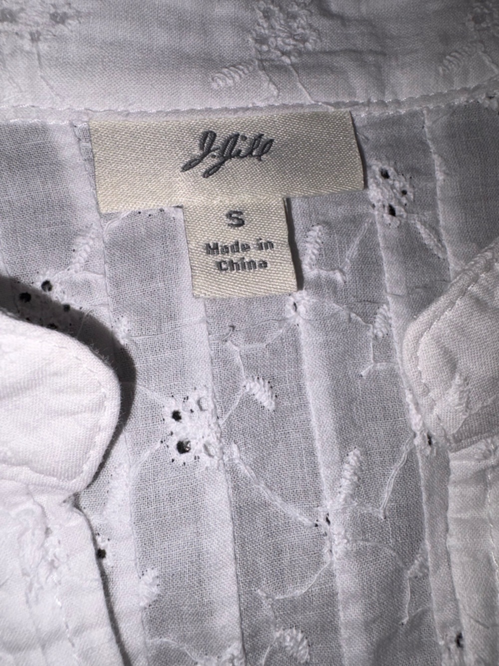 J. Jill White Eyelet Tunic Top Small Cotton Boho Embroidered Beaded Cottagecore - Picture 9 of 13